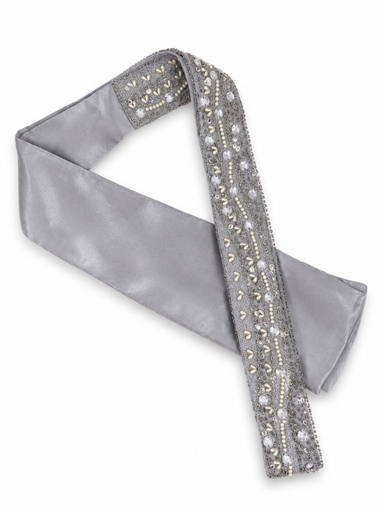 Cejon Accessories - Cejon Satin Embellished Rhinestones Pearls‎ Sequins Beaded Sash Tie Belt